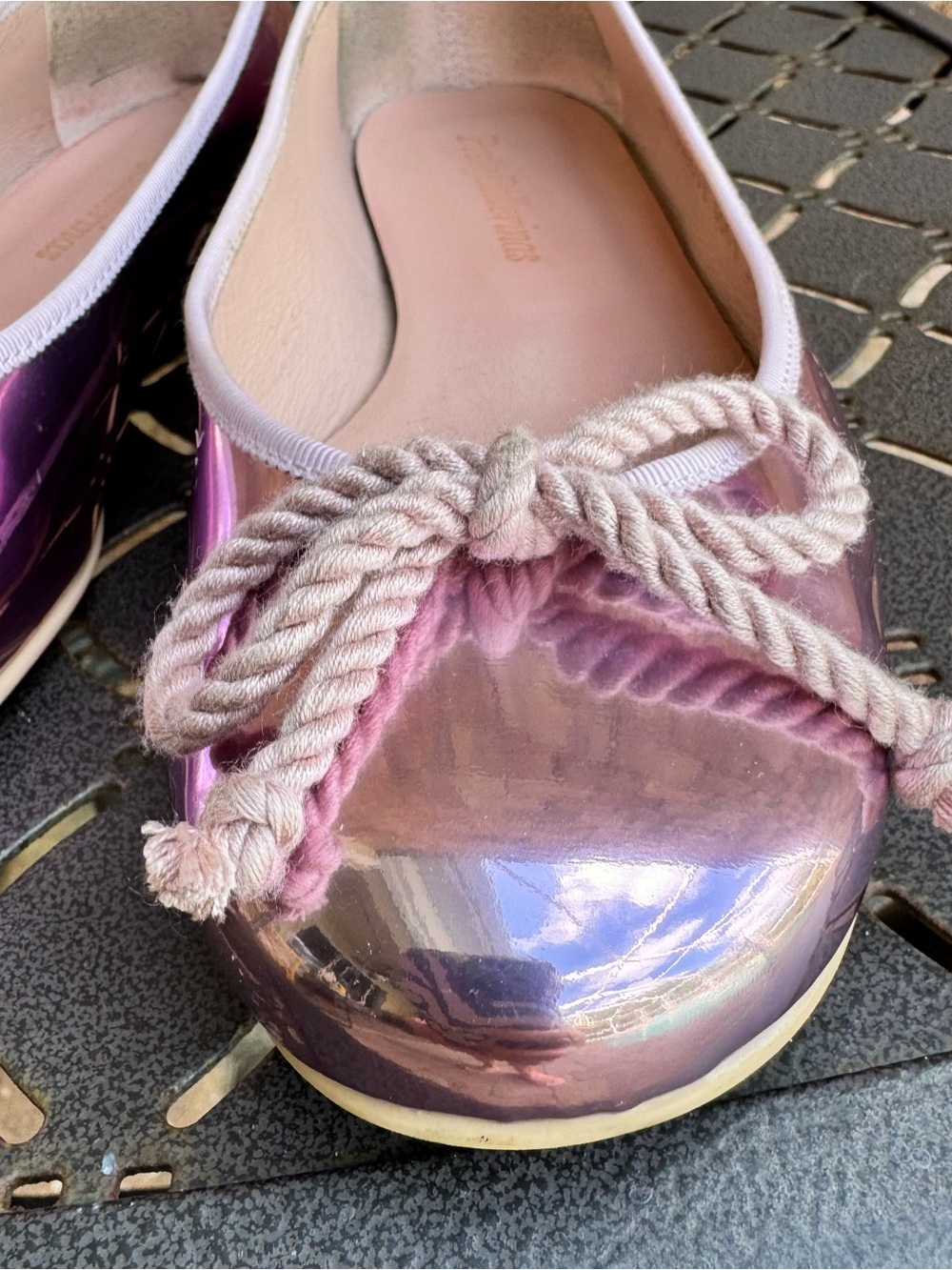 Pretty Ballerinas Iridescent Lilac Ballet Flats with Rope Bow - Picture 9 of 10
